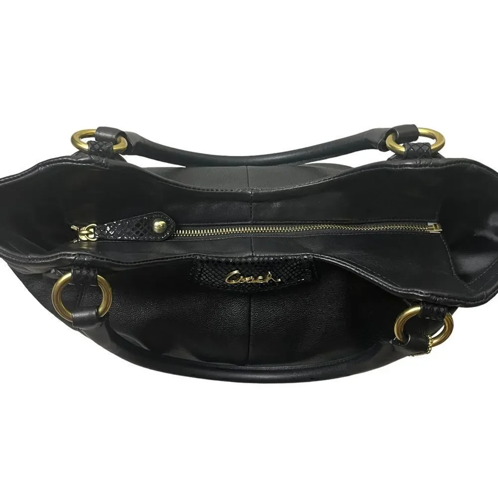 Coach Blk Leather Ashley Satchel w/Pleat Detail Embossed Accents Gold Fittings